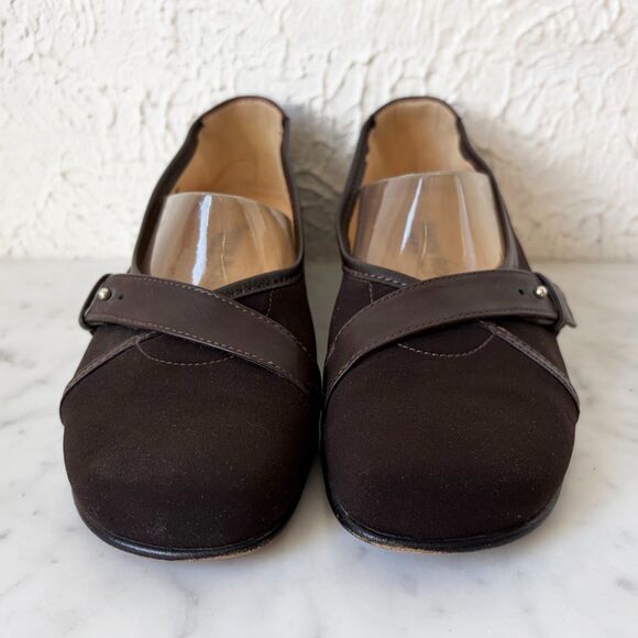 Taryn Rose Made in Italy Brown Leather/Fabric Womens 6 Wedge Comfort Shoes Women - Picture 4 of 8